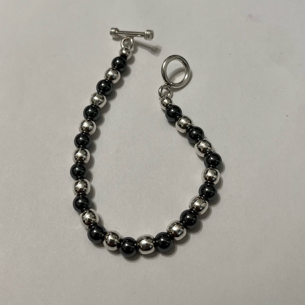 Boho Sterling Silver Hematite Toggle Bracelet 7” … - image 2